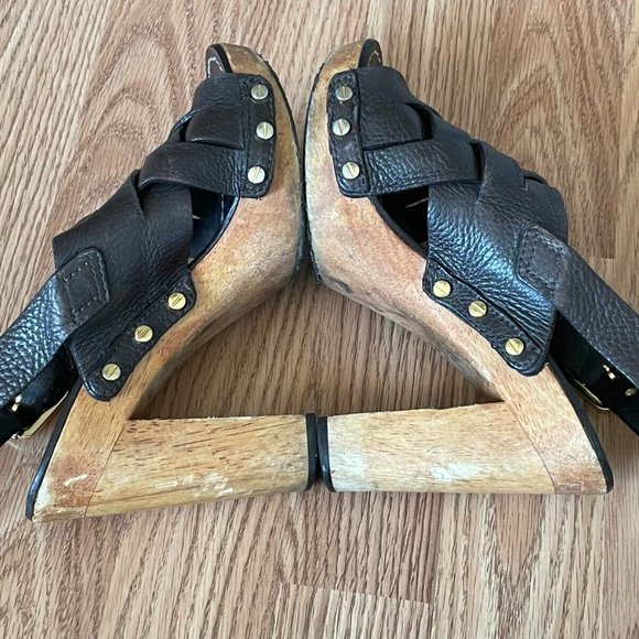 Tory Burch Women Heel Sandal Shoes Dark Brown Leather Upper Wood Heel Size 6 - Picture 8 of 12